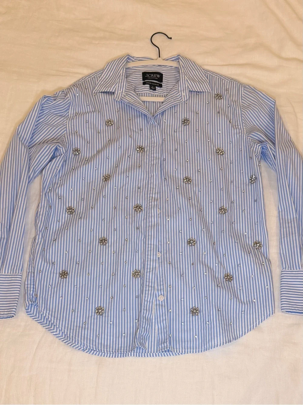 J. Crew Light Blue Striped Crystal-Embellished Button-Down Shirt